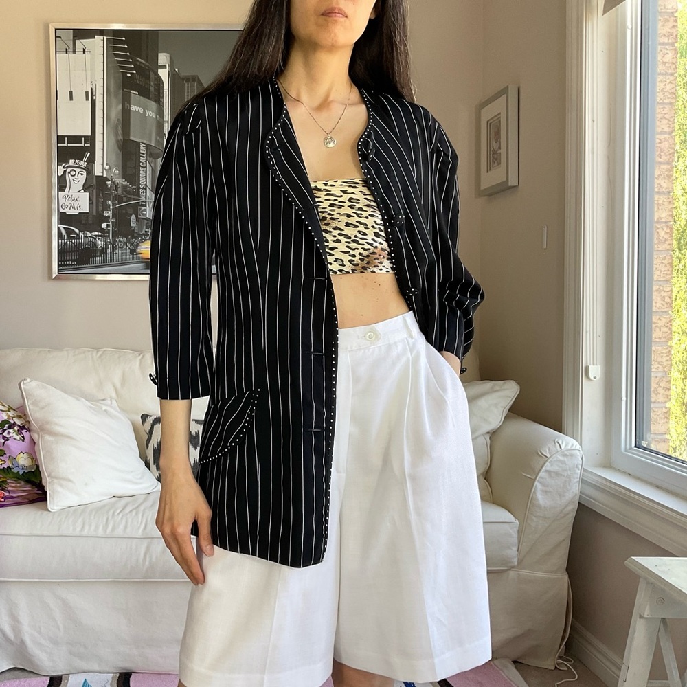 Vintage striped and dot print lightweight blazer